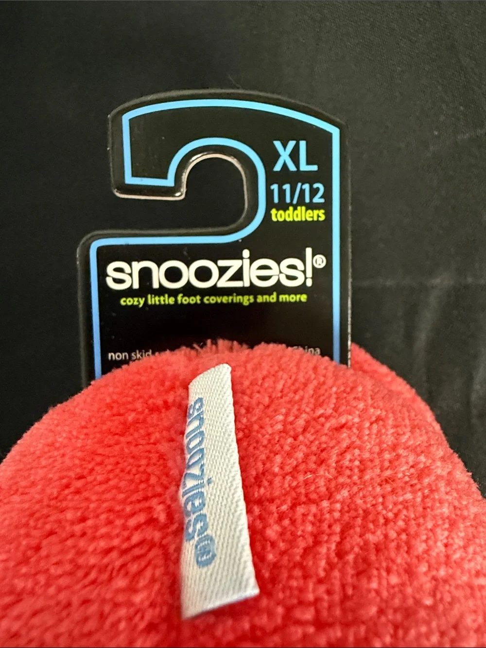 Snoozies! Toddlers Plush Slippers - Red with Blue Lining, Duck Embroidery